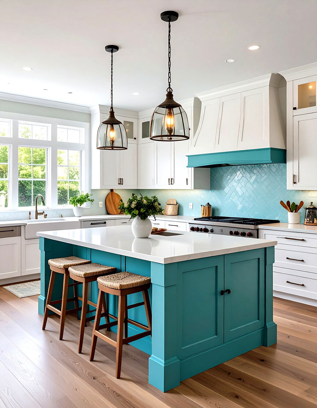 Two Tone Teal Kitchen Island Design - 24 Teal Kitchen Ideas