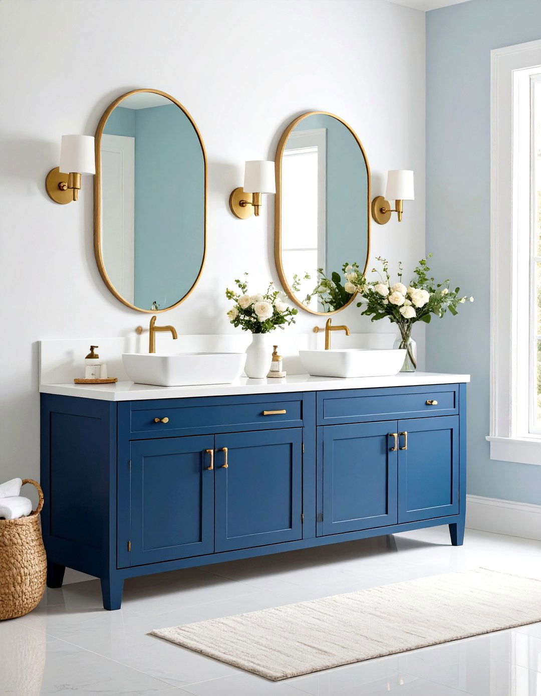 Two Tone Vanity with Contrasting Hardware - 24 Small Bathroom Vanity Ideas