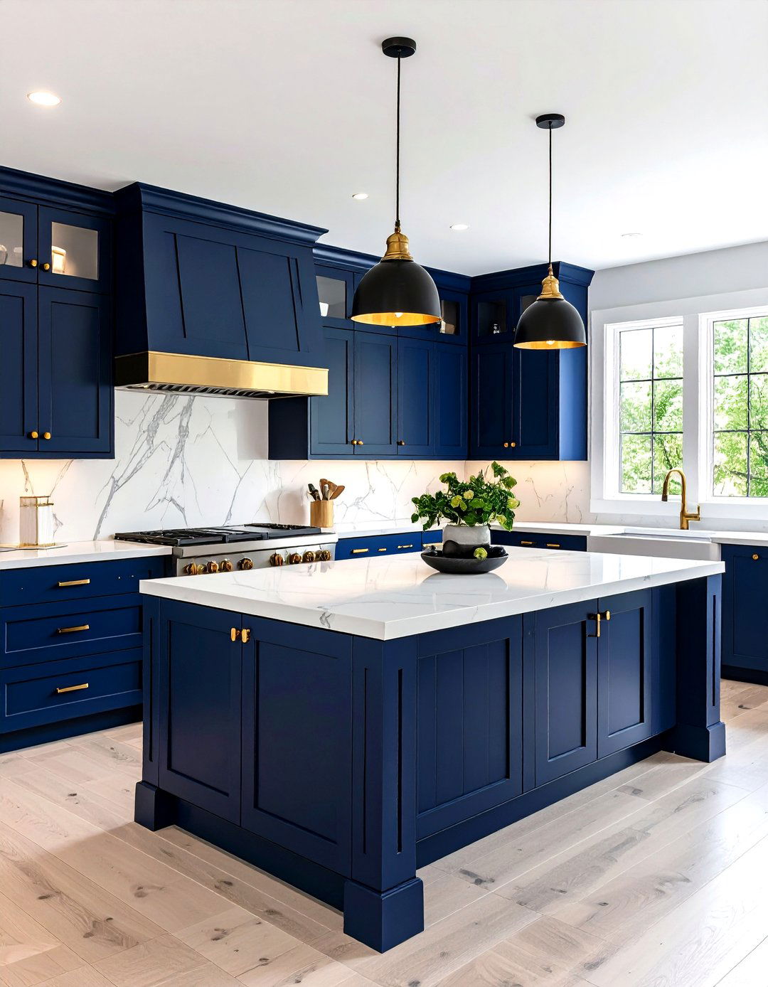 Two Tone White and Navy Cabinets with Black Appliances - 24 What Color Cabinets Go With Black Appliances
