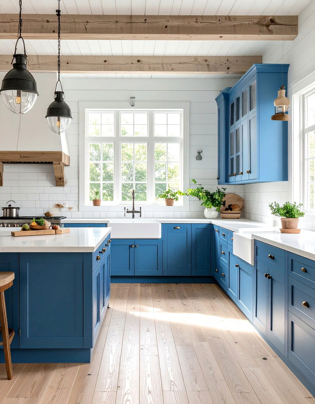 Two Toned Blue and White Modern Farmhouse Kitchen - 24 Blue and White Kitchen Ideas