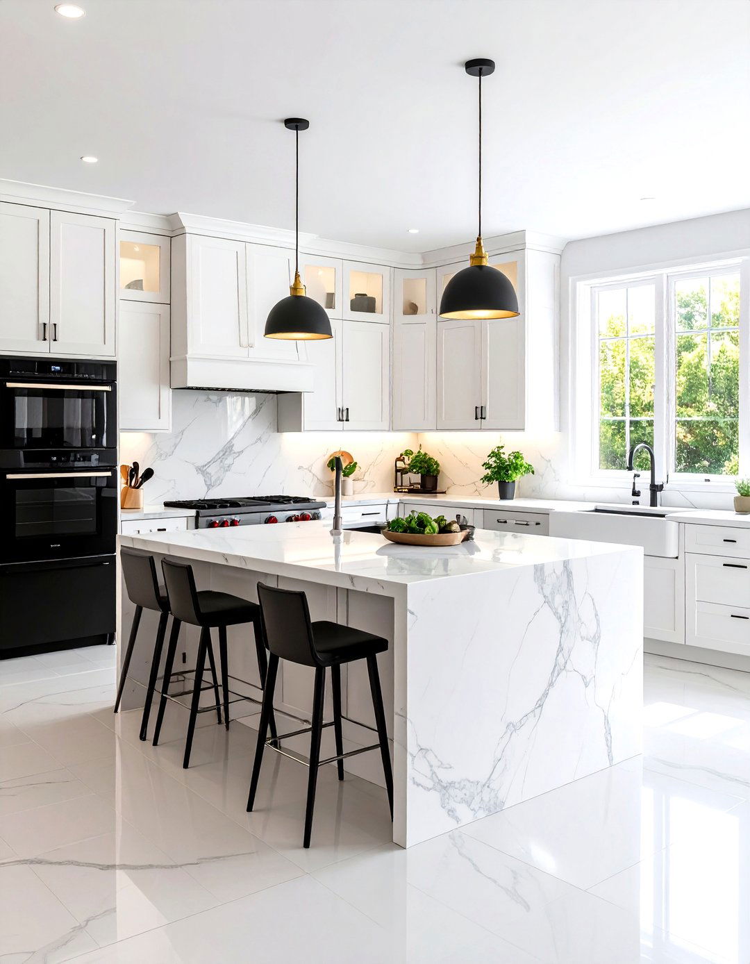 U Shaped Entertaining Layout - 24 White Kitchen with Black Appliances Ideas