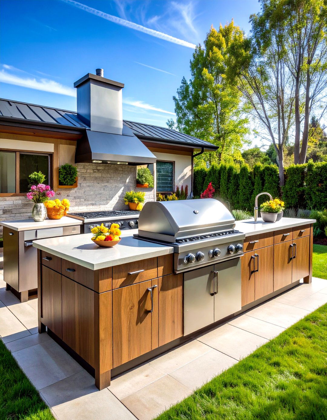 U Shaped Outdoor Kitchen with Multiple Cooking Zones - 24 Bbq Island Ideas