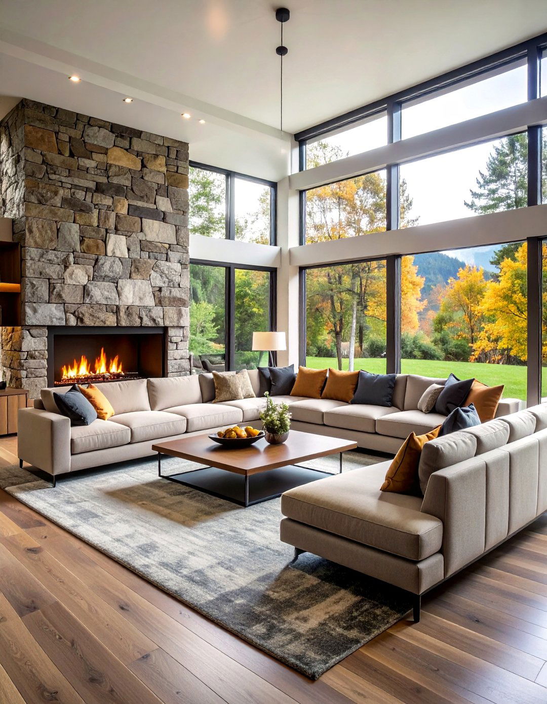 U Shaped Sectional Fireplace Layout - 24 Chairs in Front of Fireplace Ideas