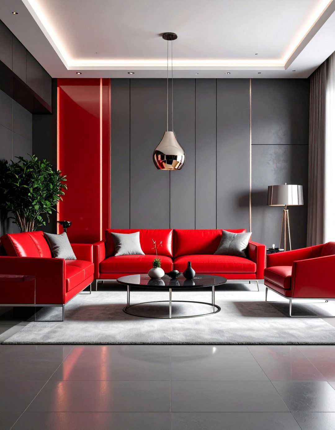 Ultra Modern Red Lacquer and Titanium Grey Futurism - 24 Red and Grey Living Room Ideas