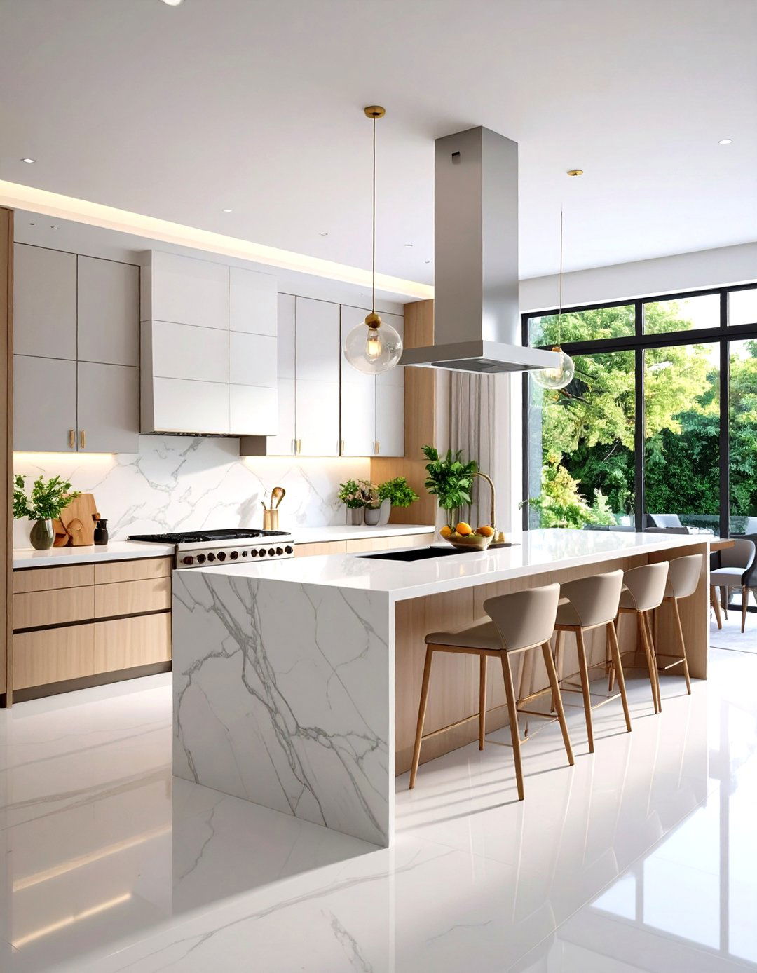 Ultra Thin Porcelain Waterfall Island - 24 Waterfall Kitchen Island Ideas