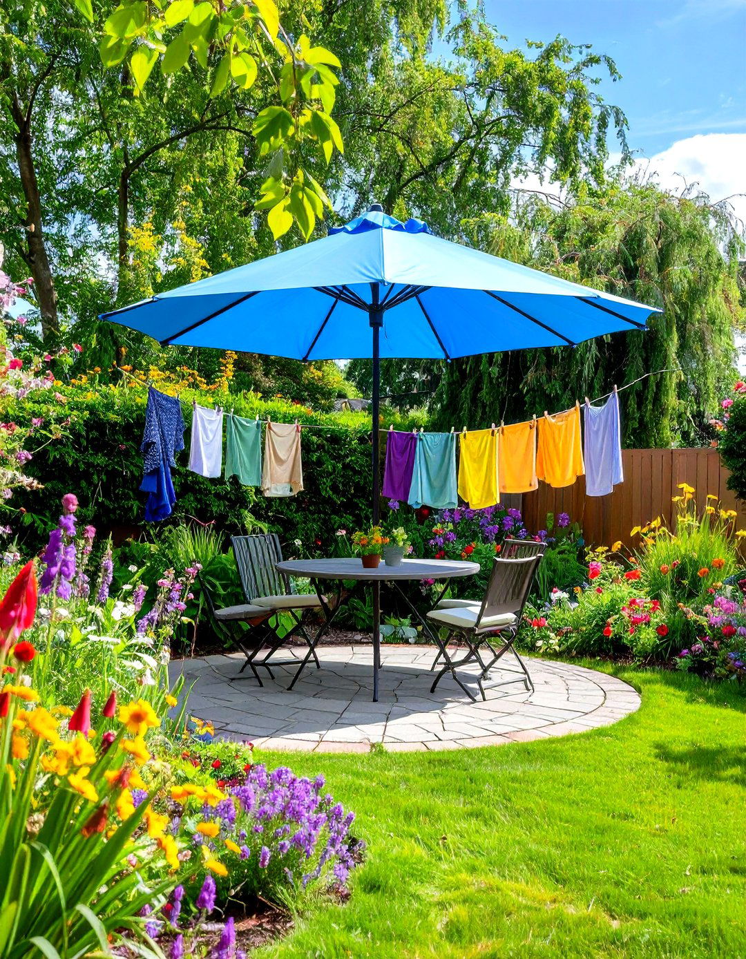 Umbrella Rotary Clothesline - 24 Outdoor Clothesline Ideas