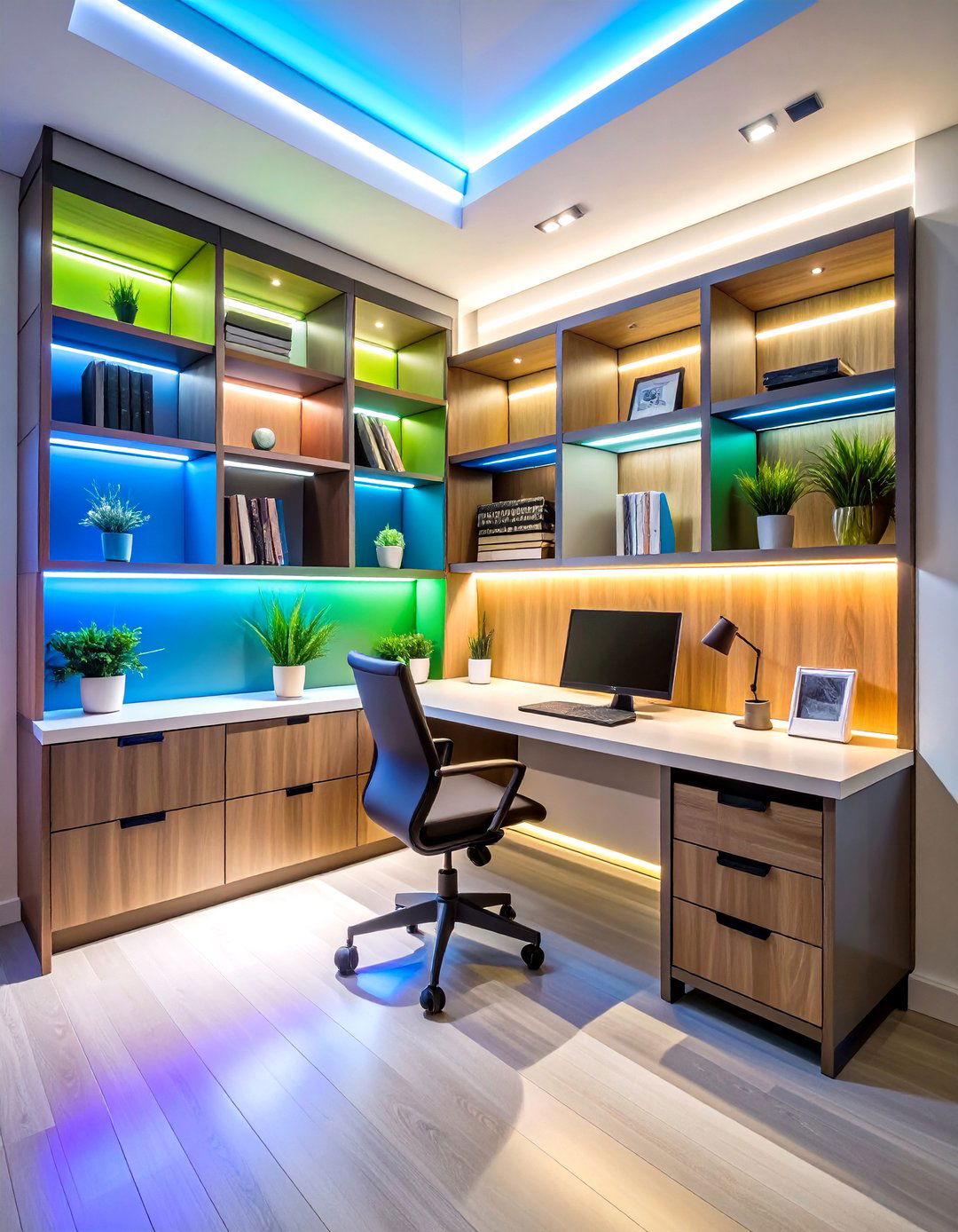 Under Cabinet LED Strip Lighting - 24 Home Office Lighting Ideas