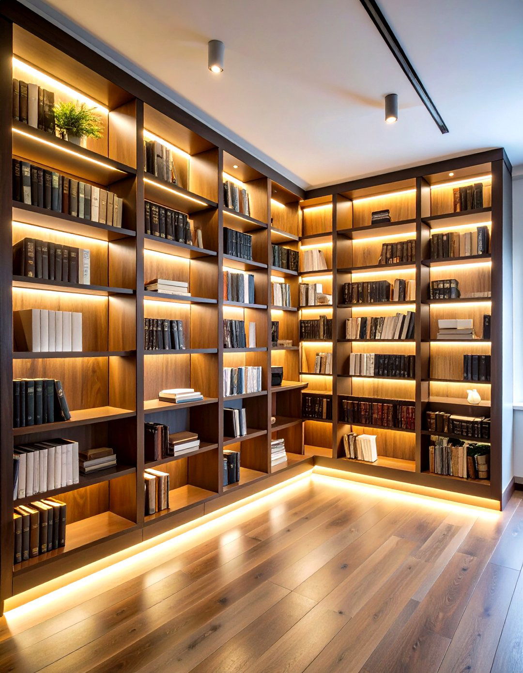 Under Shelf Puck Light Installation - 24 Bookshelf Lighting Ideas