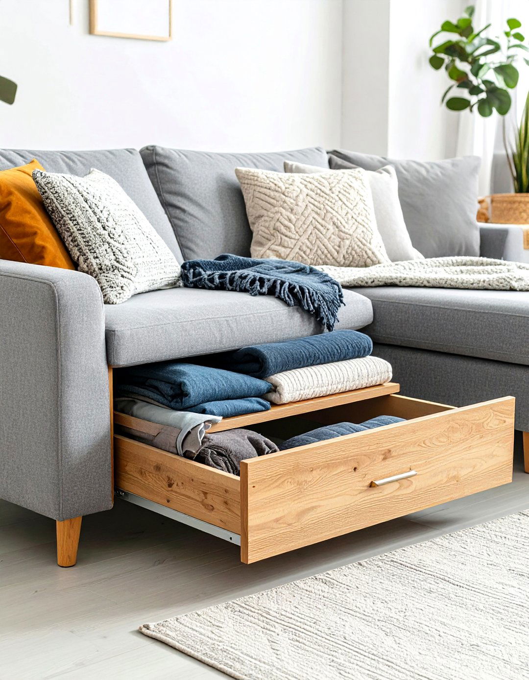 Under Sofa Pull Out Drawers - 24 Living Room Storage Ideas