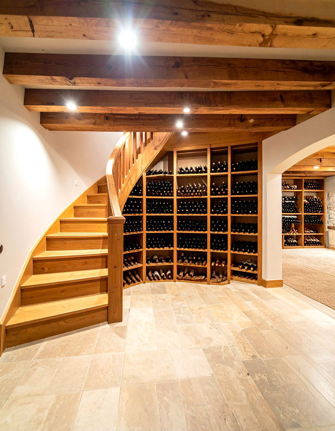 Under Stair Wine Storage with Custom Built In Racks - 24 Basement Stair Ideas
