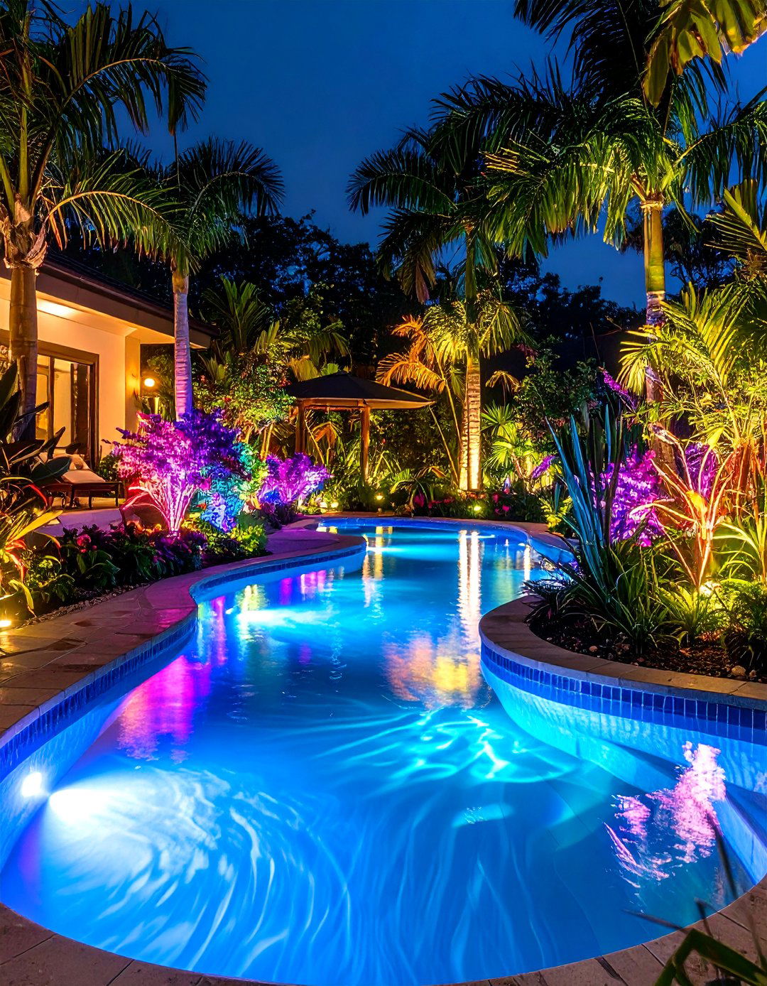 Underwater LED Light Paradise Spectacle - 24 Tropical Pool Landscaping Ideas