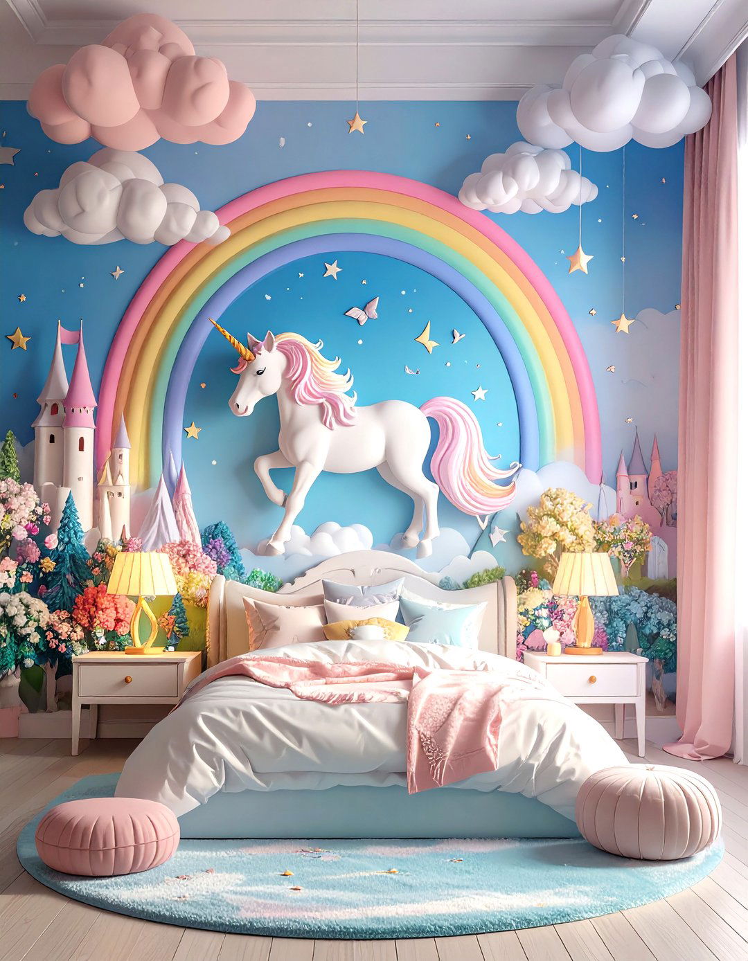 Unicorn Mural Feature Wall - 24 Unicorn Bedroom Ideas