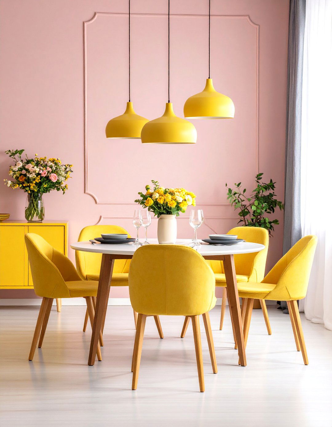 Urban Apartment Dining Nook - 24 How to Decorate With Yellow and Pink