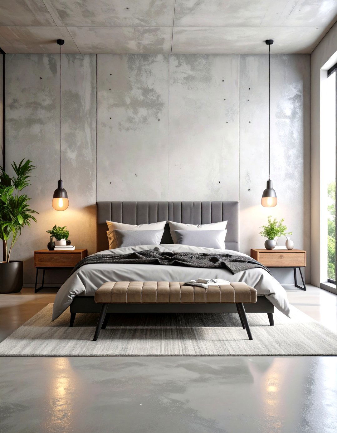 Urban Chic Bedroom with Concrete Accent Features - 24 Modern Bedroom Ideas