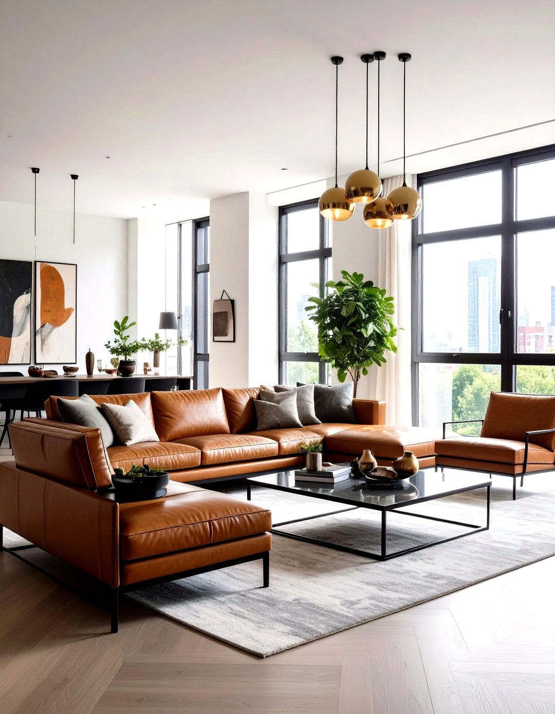 Urban Chic Black Metal and Cognac Leather Sophistication - 24 Black and Brown Living Room Ideas