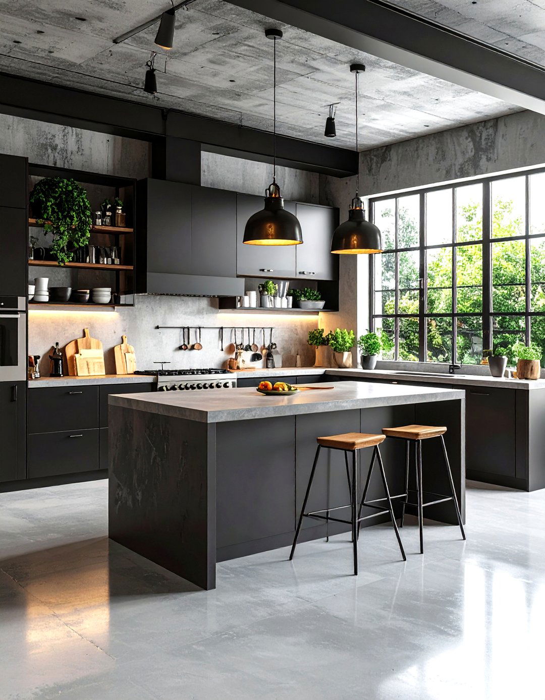 Urban Concrete Industrial Kitchen - 24 Small Kitchen with Black Appliances Ideas