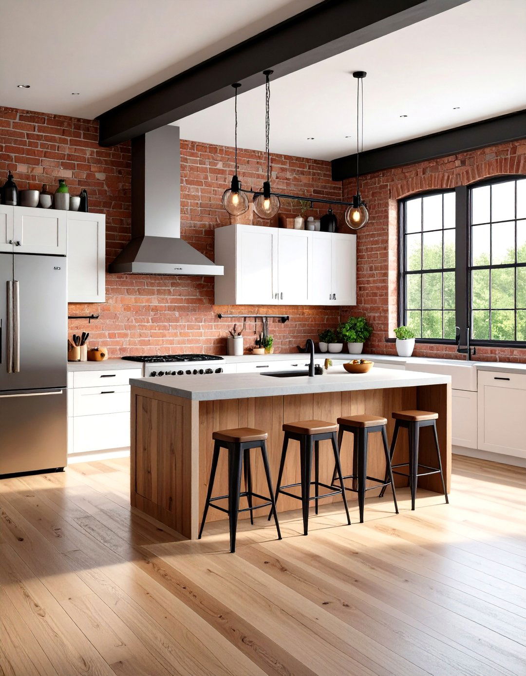 Urban Loft Kitchen with Exposed Brick and Metal Details - 24 Small Kitchen Ideas on a Budget
