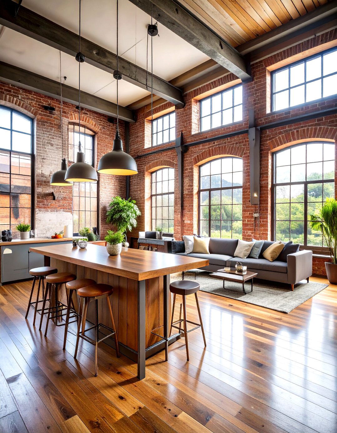 Urban Loft Open Floor Plan with Exposed Brick - 24 Open Floor Plan Ideas