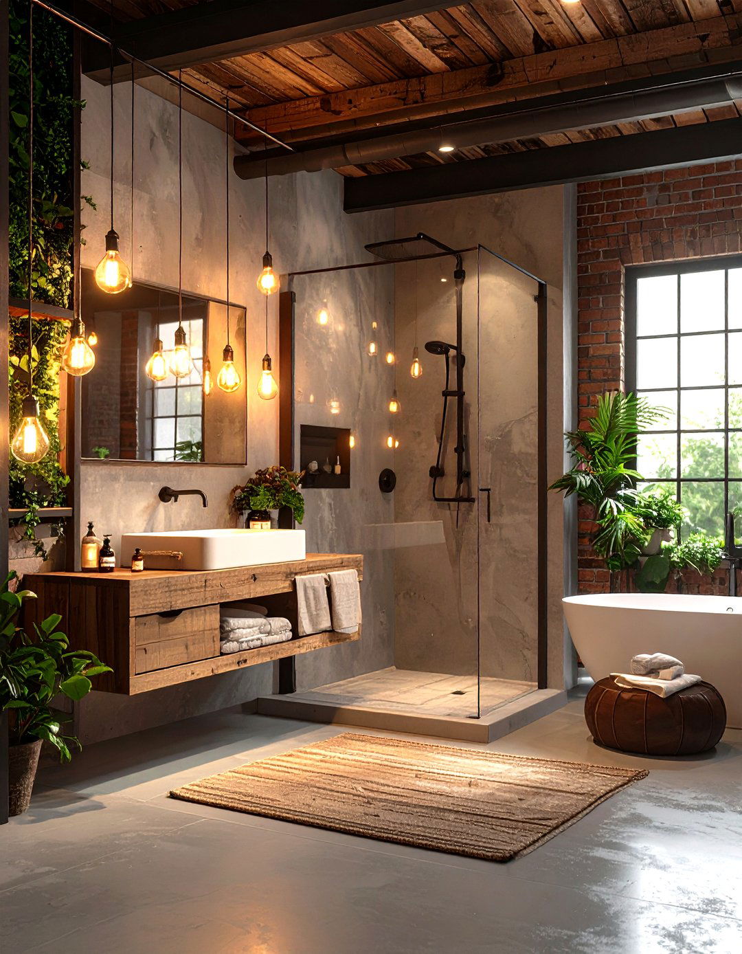 Urban Loft Walk in Shower with Steel and Wood Bench - 24 Walk in Shower Ideas With Bench