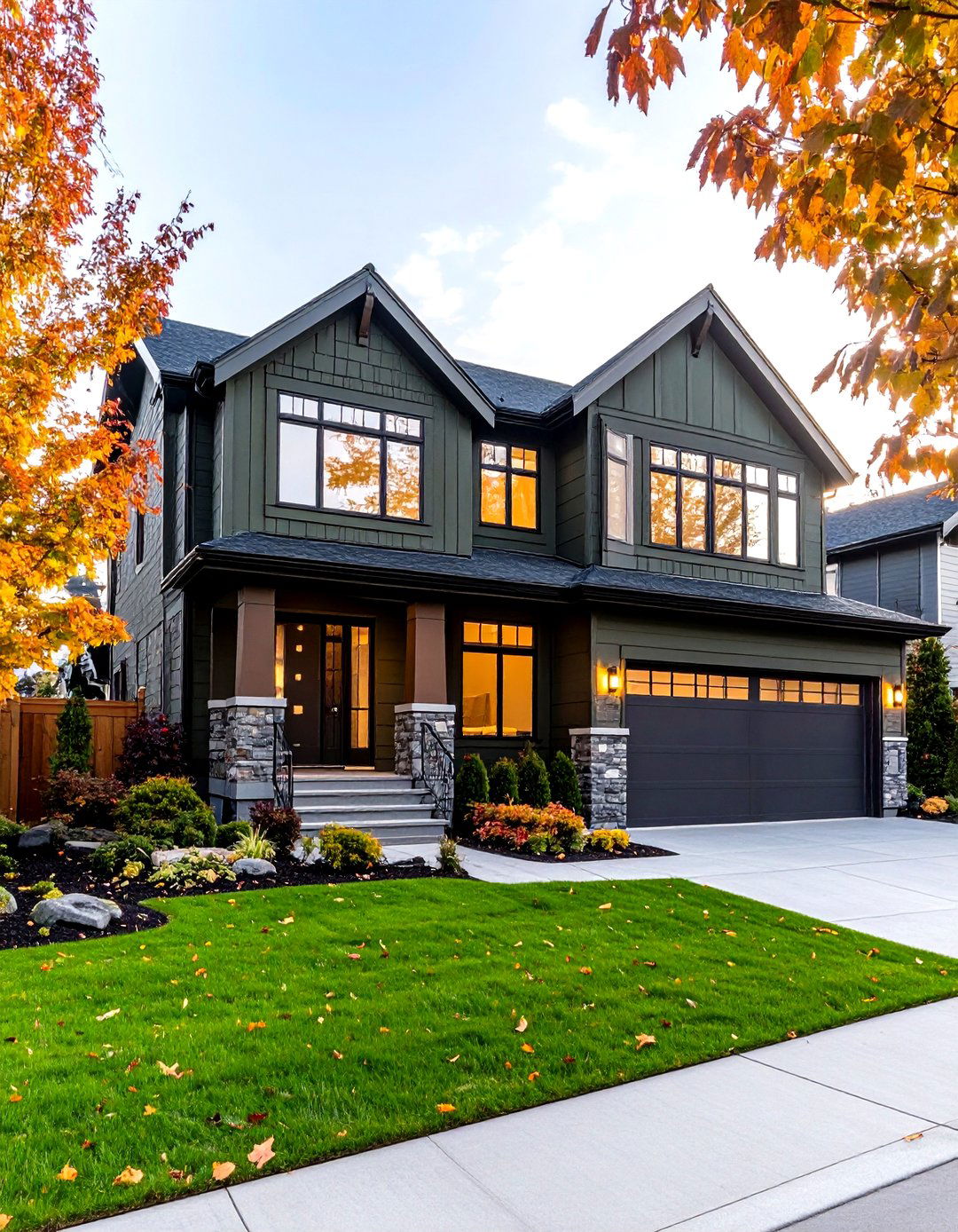 Urban Townhouse Sophistication - 24 Dark Olive Green House Designs