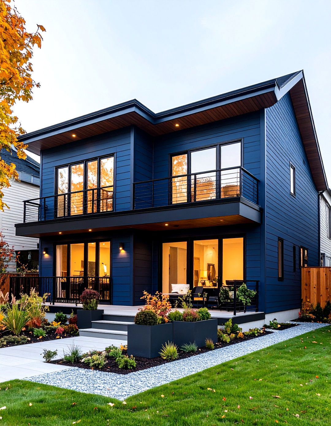 Urban Townhouse in Indigo Blue with Modern Black Accents - 24 Blue House With Black Trim Ideas