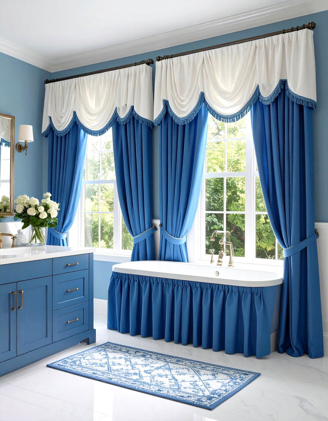 Valance and Tier Combinations - 24 bathroom curtain ideas