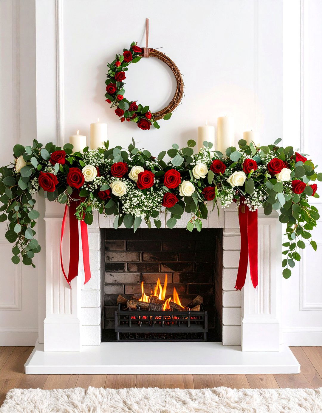 Valentines Day Rose Garland - 24 Mantel Garland Ideas