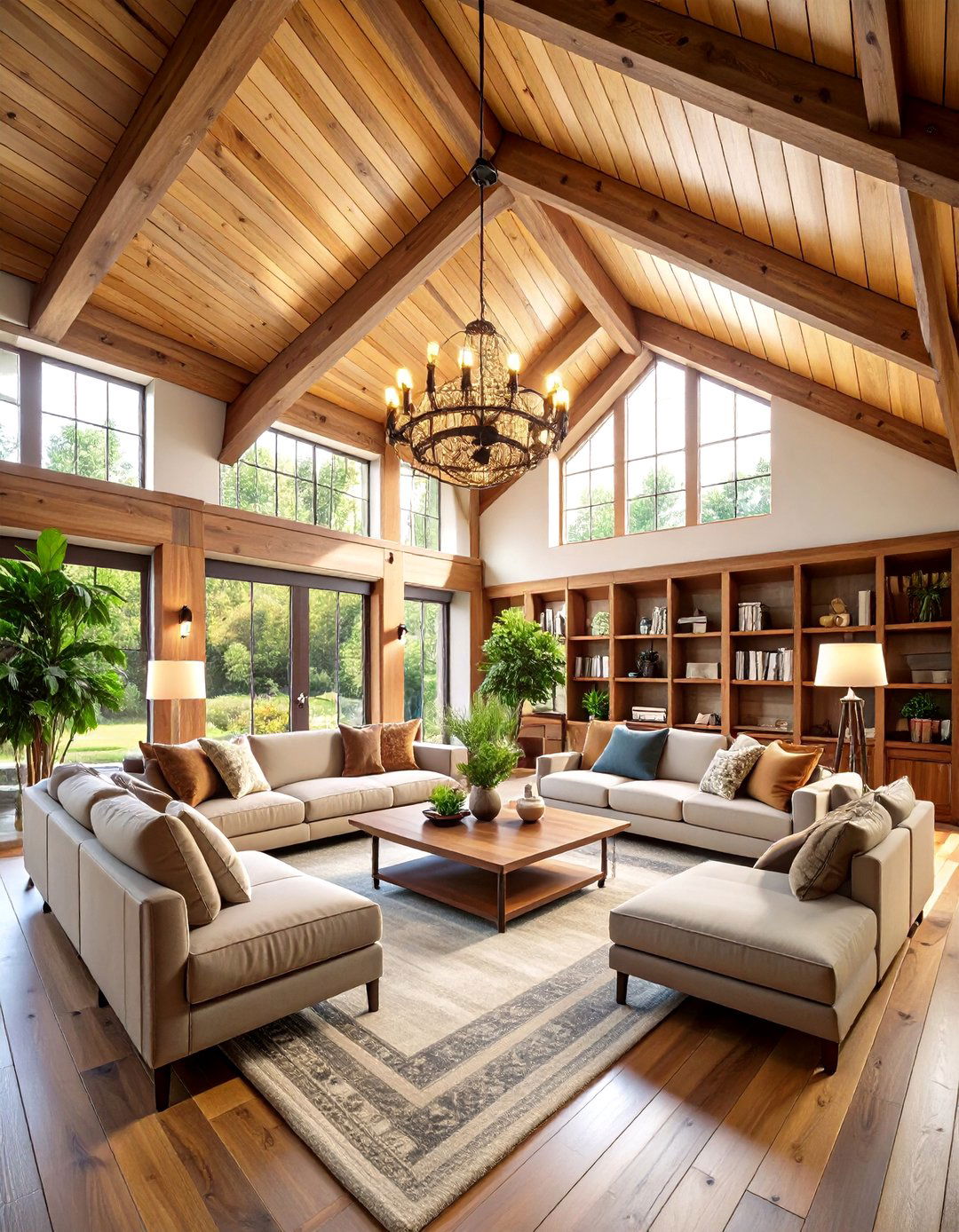 Vaulted Ceiling Exposed Beam Architecture - 24 Cabin Living Room Ideas