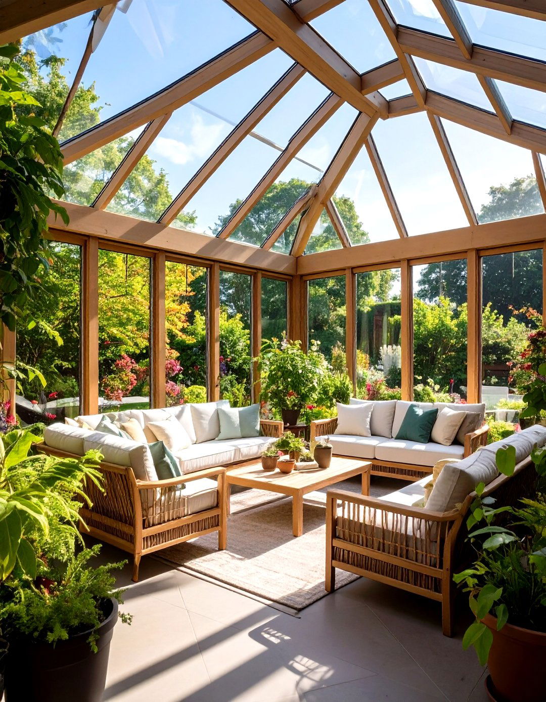 Vaulted Ceiling Sunroom with Glass Walls - 24 Vaulted Ceiling Ideas