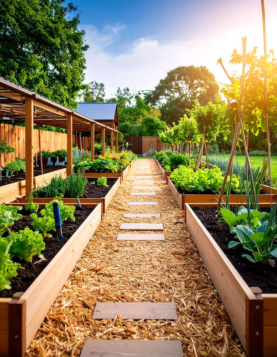 Vegetable Garden Pathway System - 24 mulch patio ideas