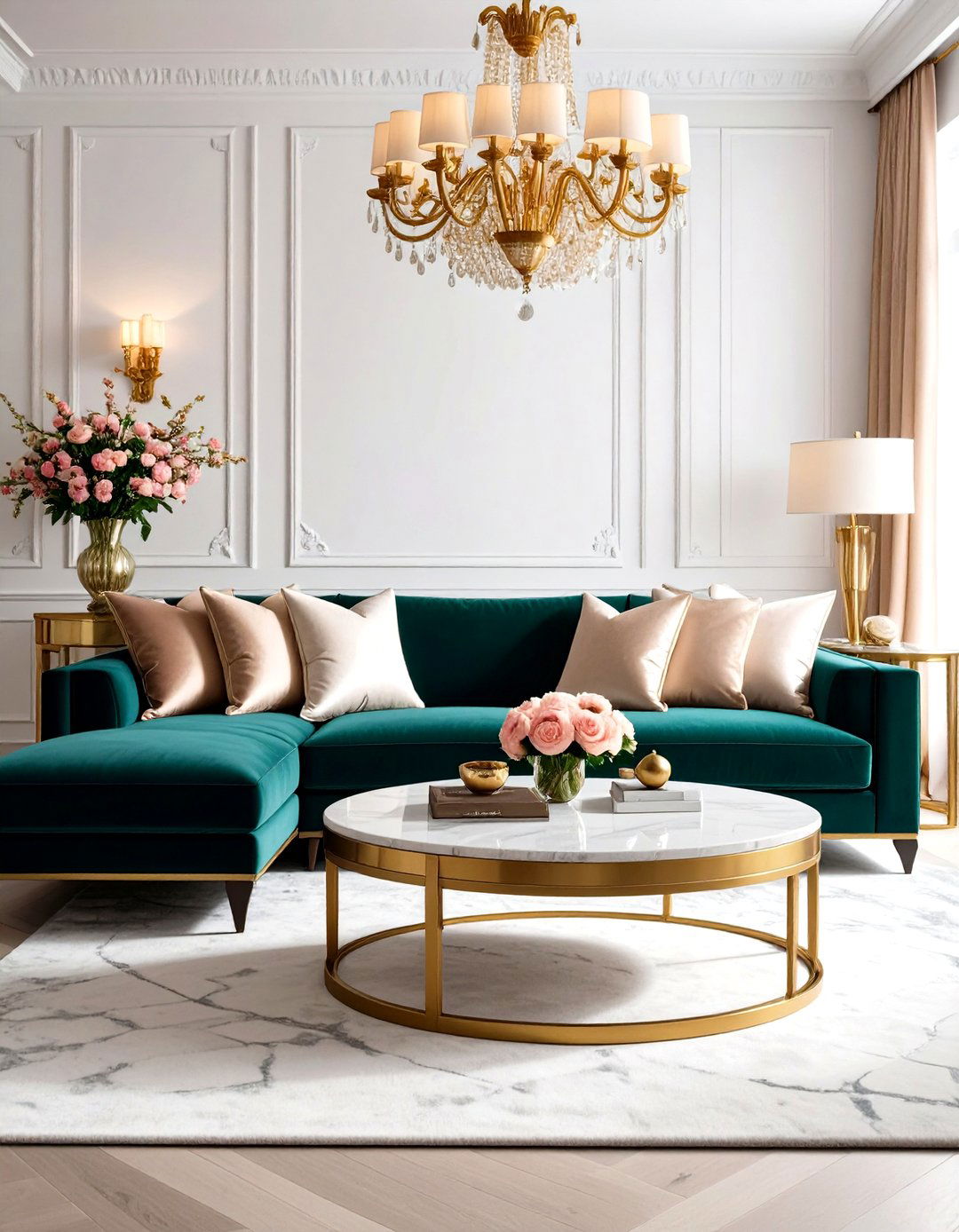 Velvet Sectional Luxury Living Room - 24 Mansion Living Room Ideas