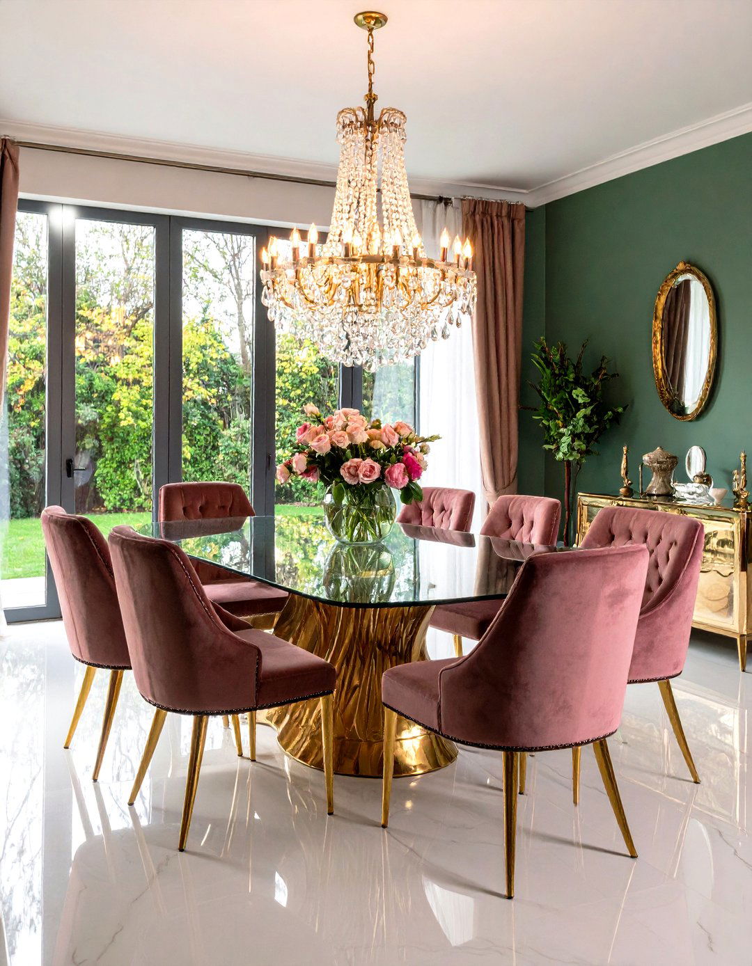 Velvet Upholstery Dining Room - 24 Glam Interior Design Ideas