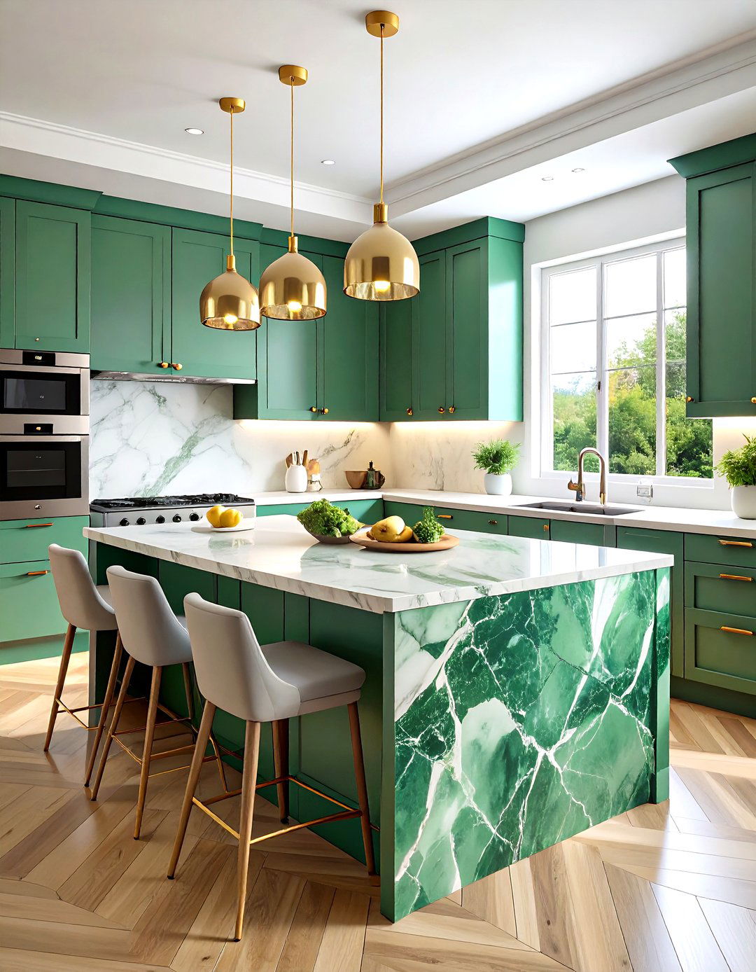Verde Alpi Marble Accent Sections - 24 Green Marble Countertop Design Ideas