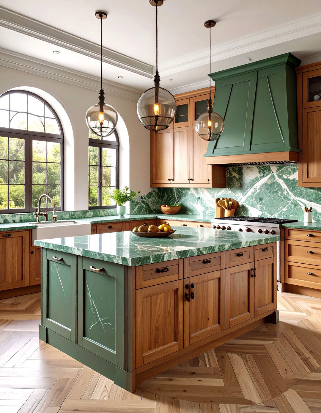 Verde Guatemala Marble Mediterranean Kitchen - 24 Kitchen With Green Countertops Ideas