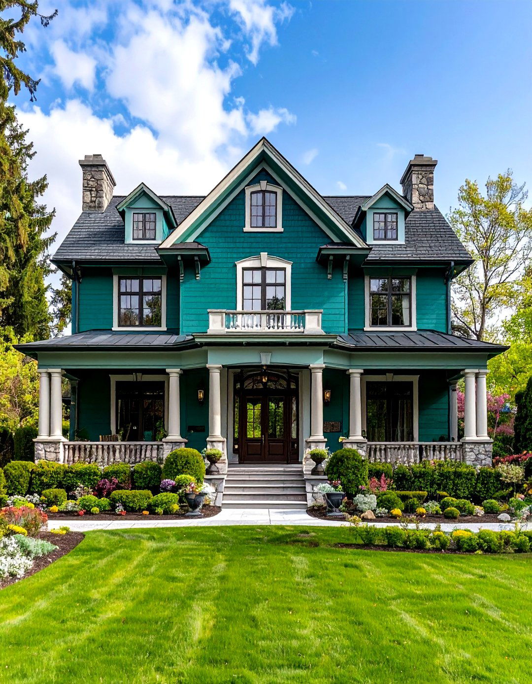 Verdigris Green Classical Architecture - 24 Green Exterior House Paint Ideas
