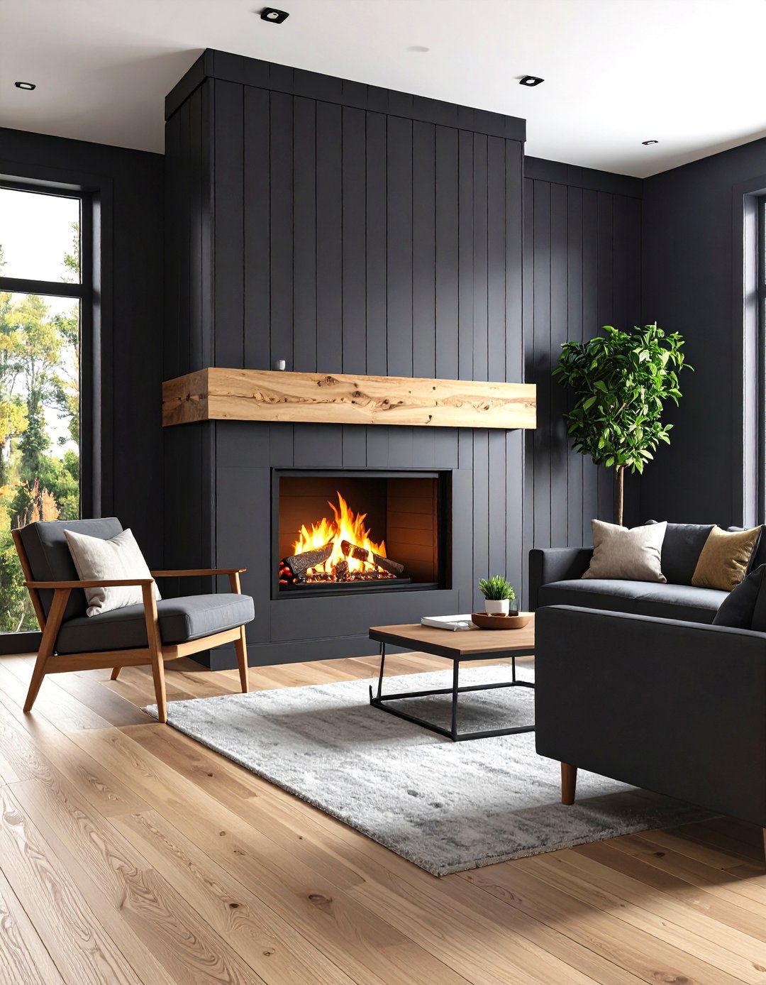 Vertical Black Shiplap for Modern Appeal - 24 Black Shiplap Fireplace Ideas