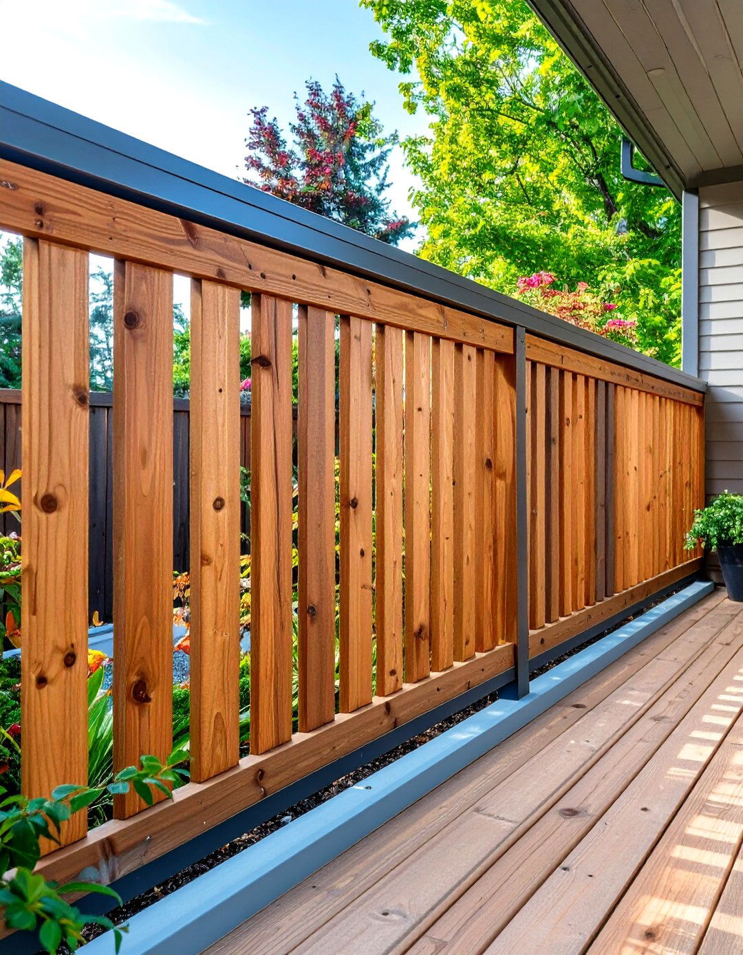Vertical Cedar Board Privacy Screen Railing - 24 Wood Deck Railing Ideas