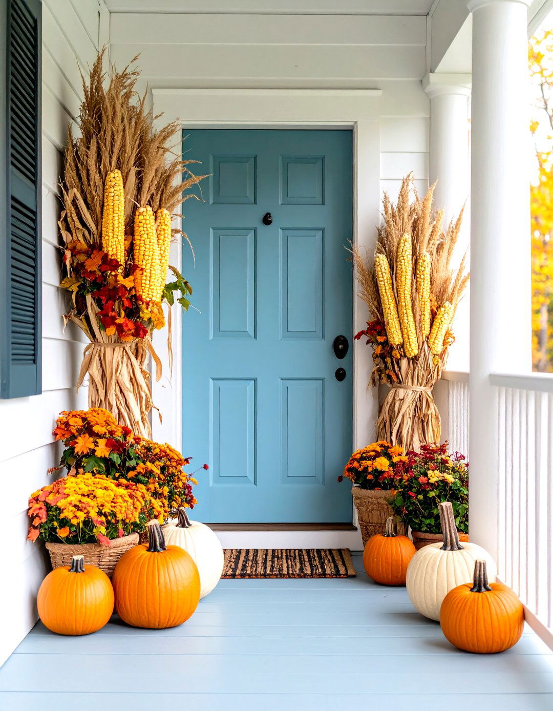 Vertical Corn Stalk Privacy Screen - 24 Fall Porch Decor Ideas