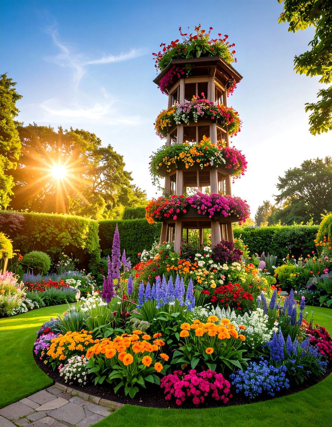 Vertical Flower Tower Display - 24 Vertical Garden Ideas