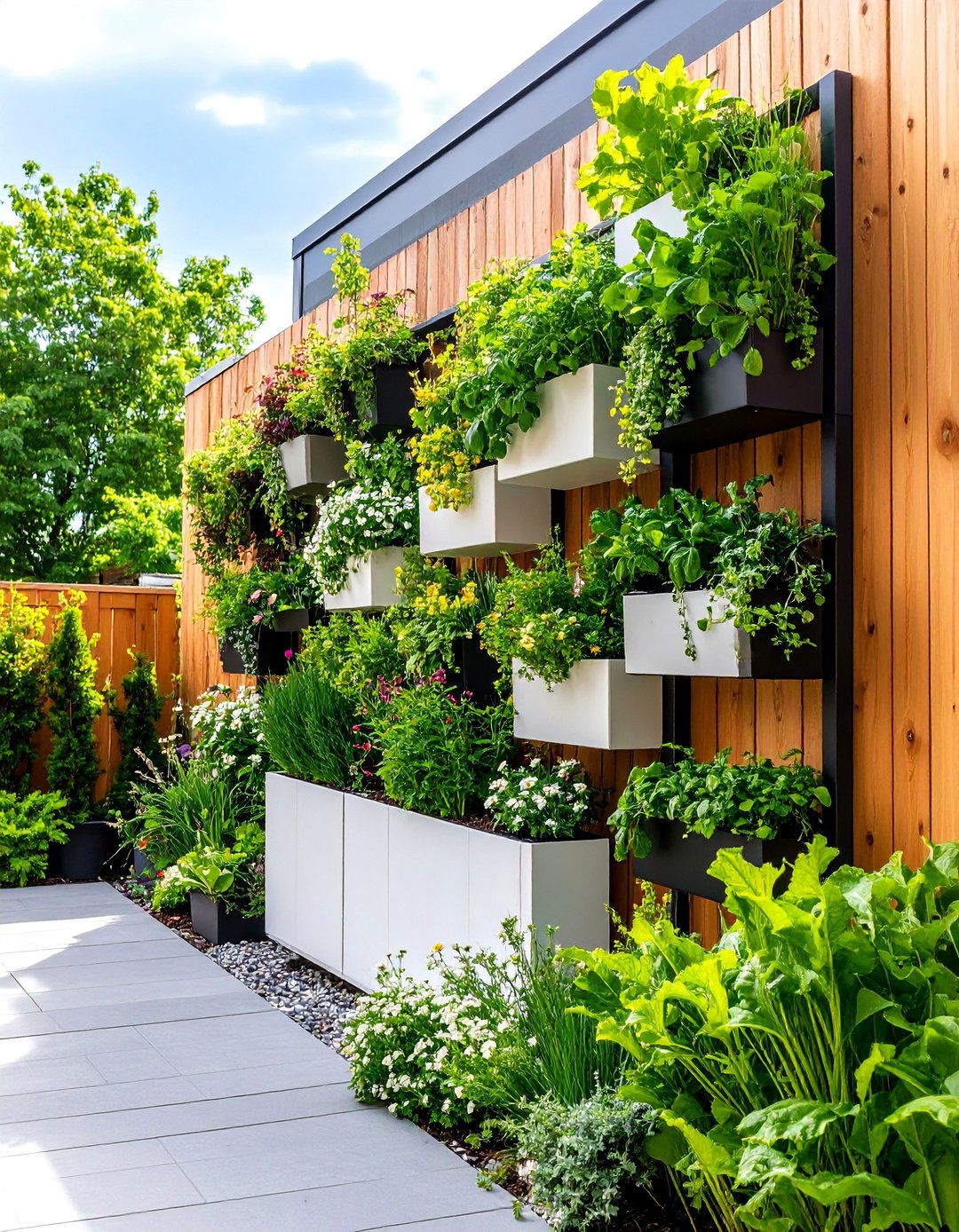 Vertical Garden Wall Feature - 24 Black and White Patio Ideas