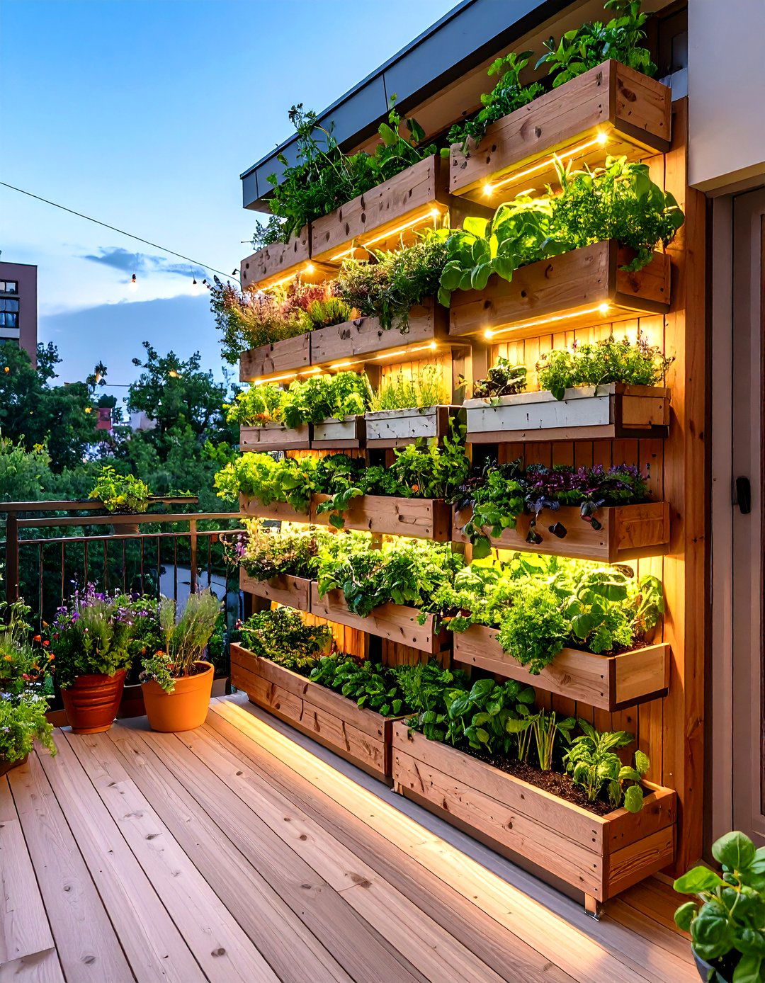 Vertical Herb Garden Balcony with Tiered Planters - 24 Second Story Balcony Ideas