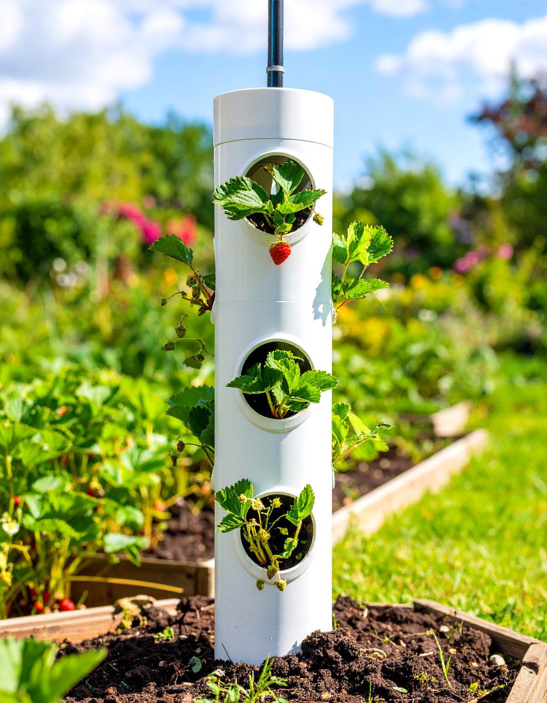 Vertical PVC Strawberry Towers - 24 Strawberry Planter Ideas