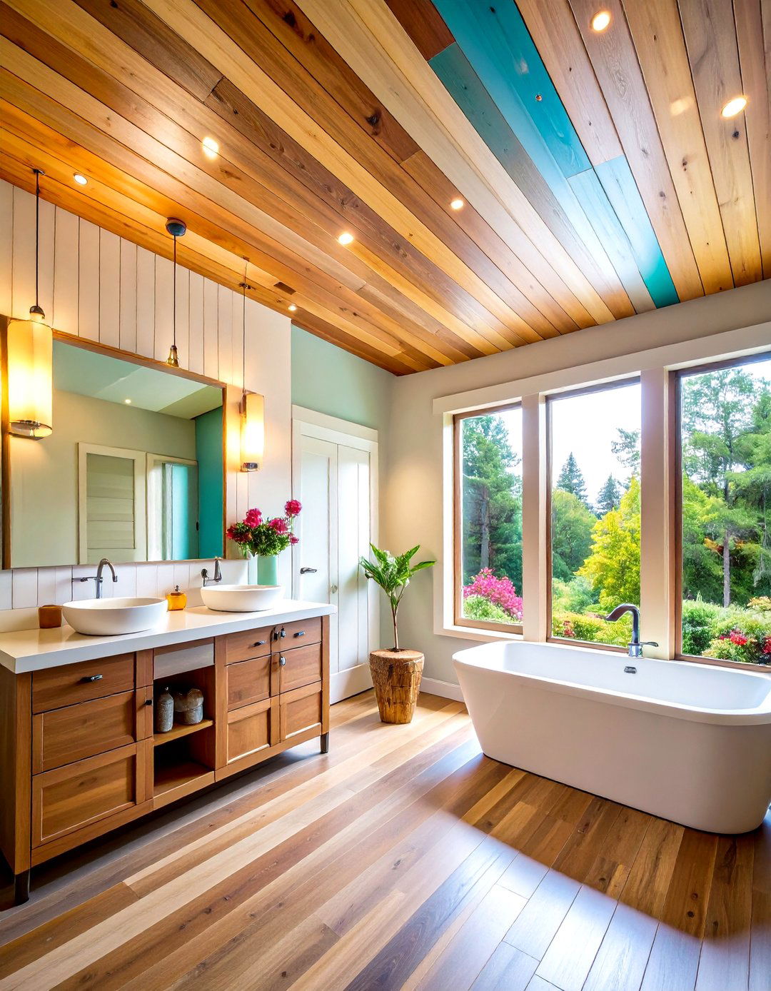 Vertical Plank Modern Powder Room - 24 Shiplap Ceiling Ideas