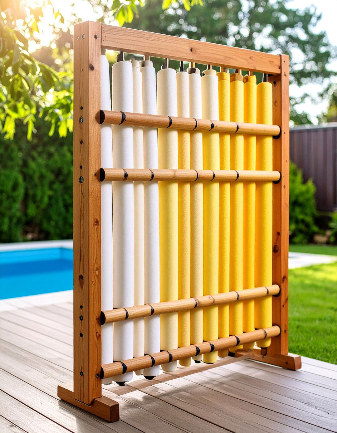 Vertical Pool Noodle Organization Racks - 24 Pool Storage Ideas