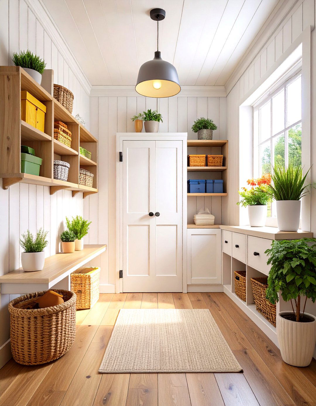 Vertical Shiplap Contemporary Mudroom Design - 24 Shiplap Wall Entryway Ideas
