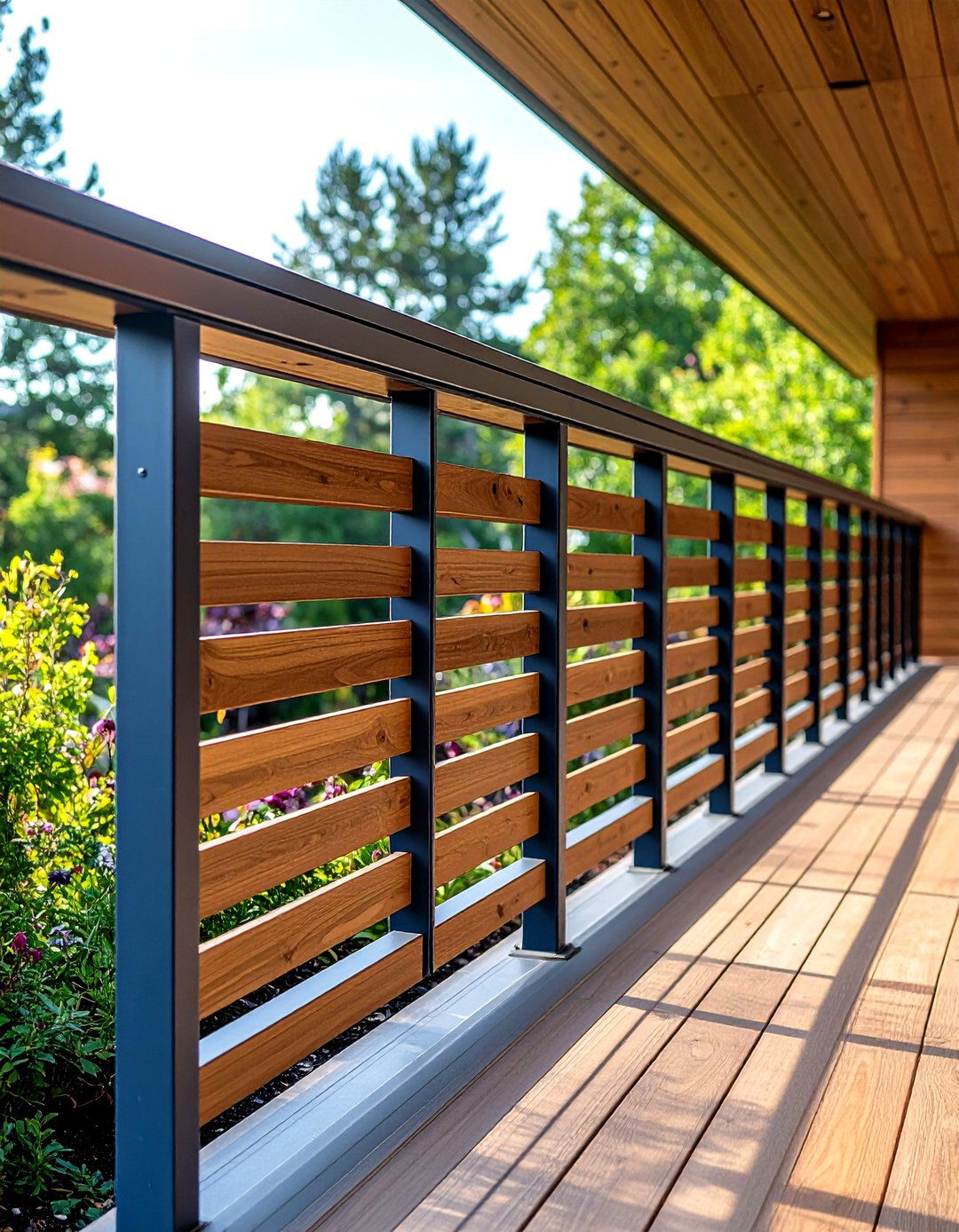 Vertical Slatted Cedar Wind Screen Railing - 24 Wood Deck Railing Ideas