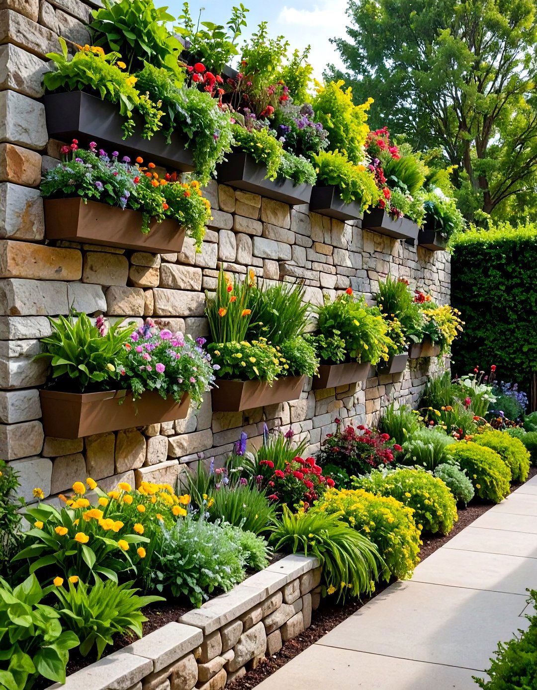 Vertical Stone Wall Garden - 24 Stone Garden Ideas