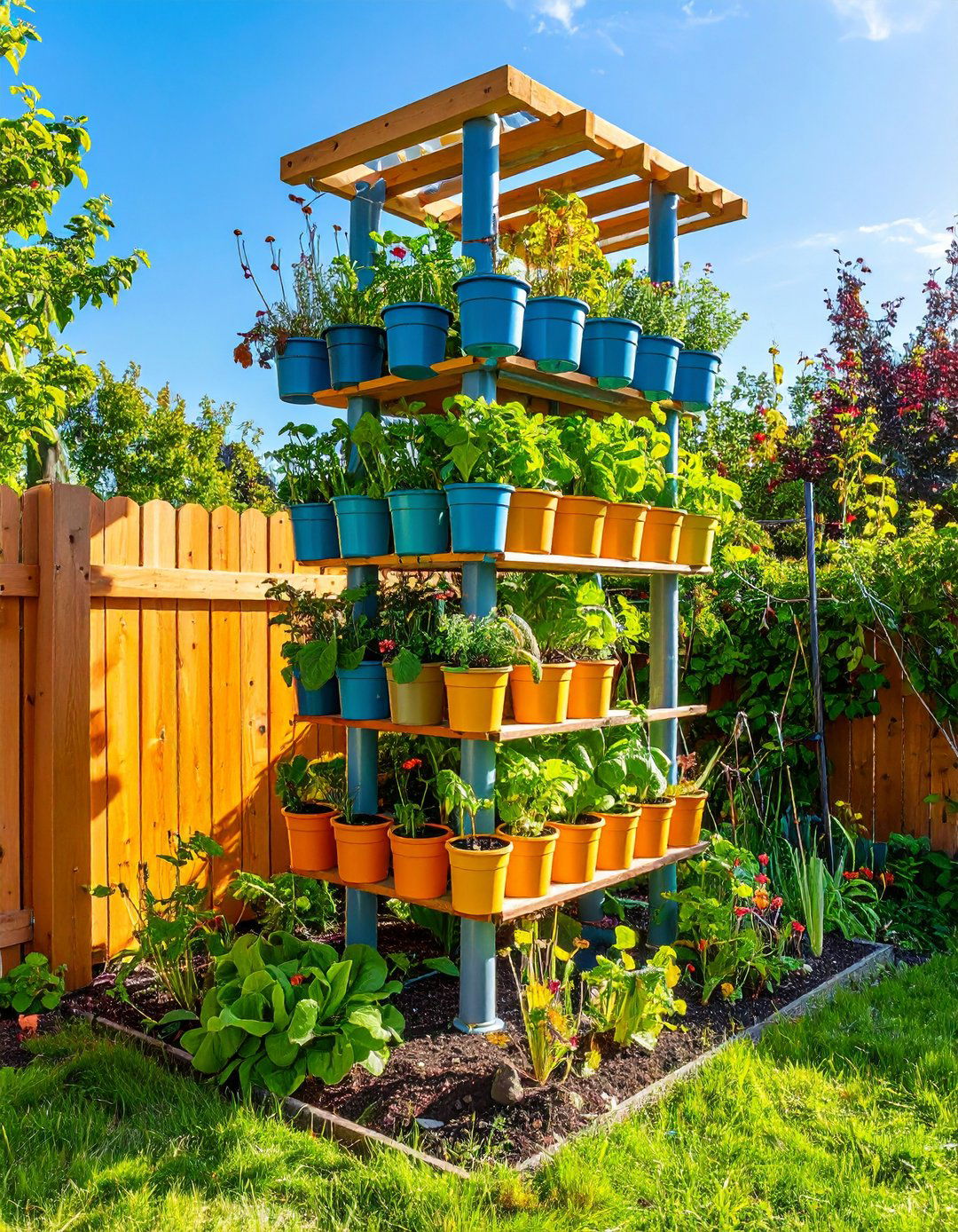 Vertical Tower Garden Integrated with Fence Posts - 24 Raised Garden Bed Along Fence Ideas