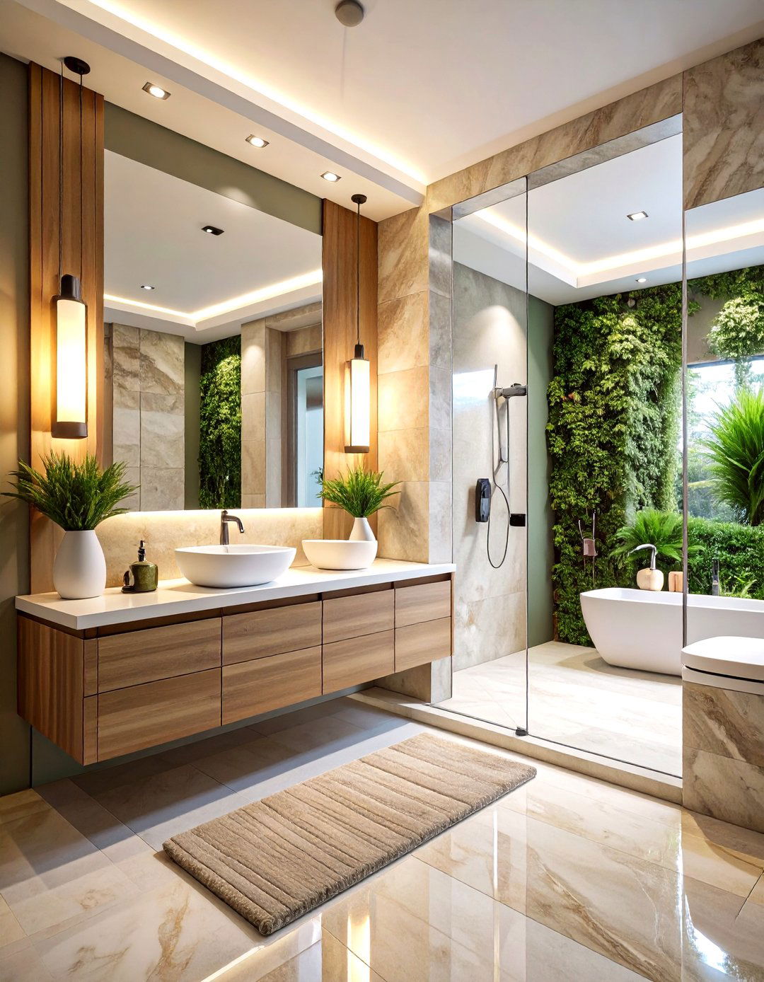 Vertical Travertine Stacked Installation - 24 Travertine Tile Bathroom Ideas