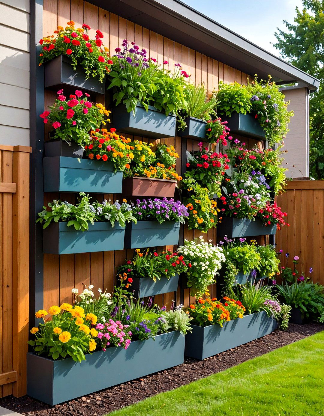 Vertical Wall Garden Flower Displays - 24 Front Yard Flower Bed Ideas